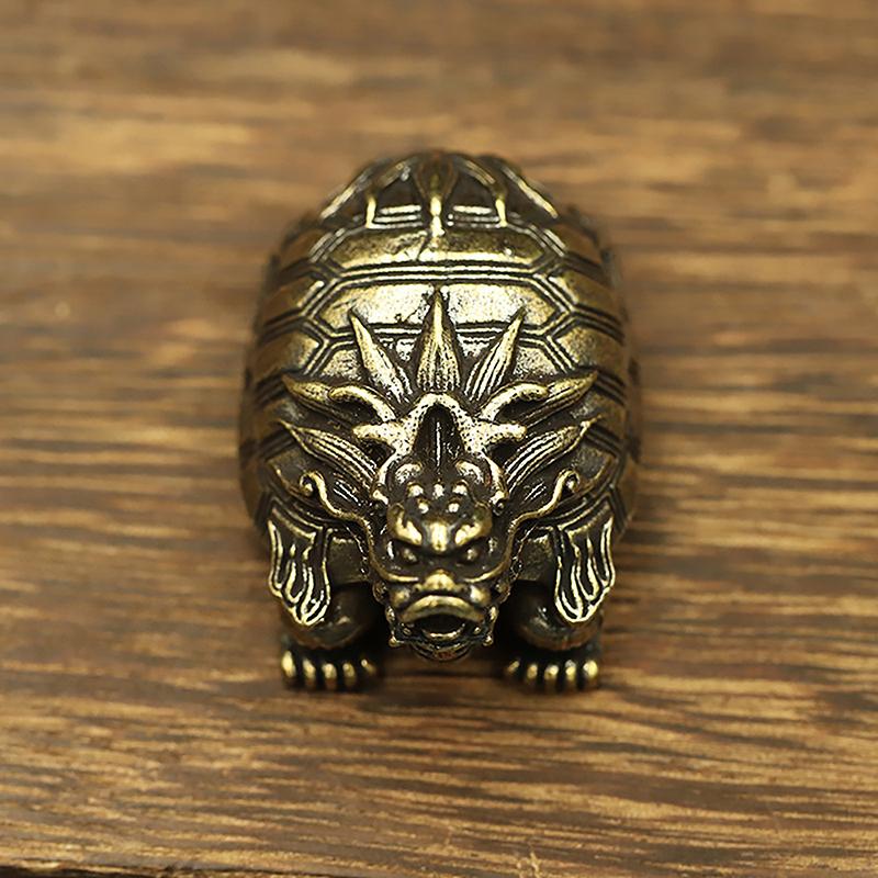 Brass Chinese Dragon Turtle Figurines Small Desk Ornaments Feng Shui Animal Home Office Decor Craft Sculpture