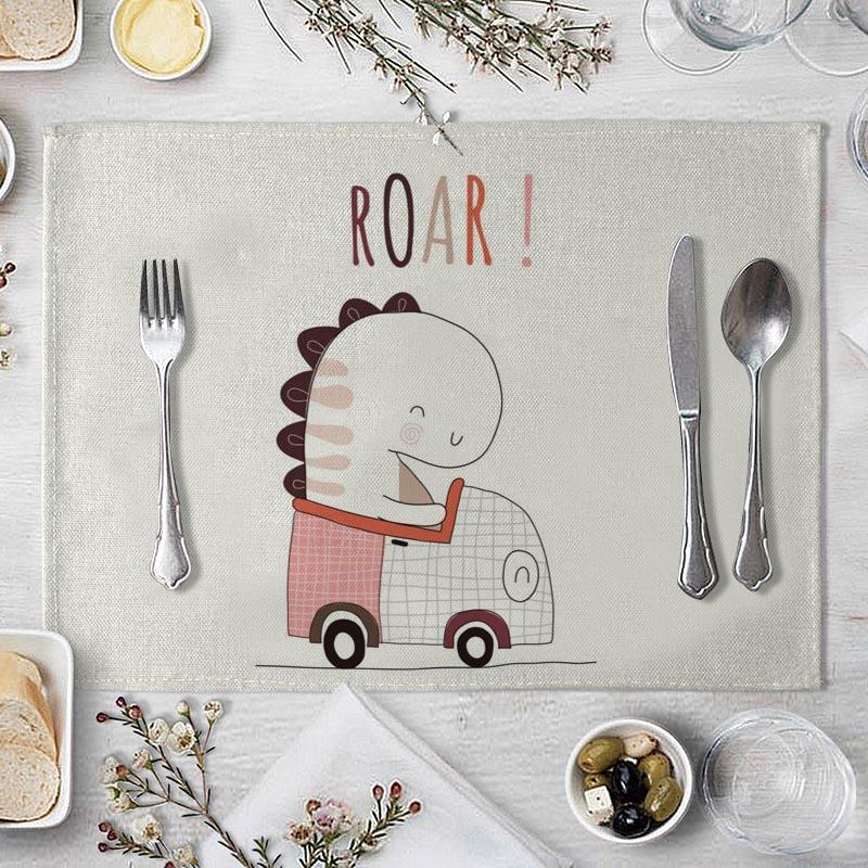 Cotton Linen Fabric Table Mats Children's Cute Animal Style Pattern 01 Placemat Family Dinner Tableware Kitchen Table Mat
