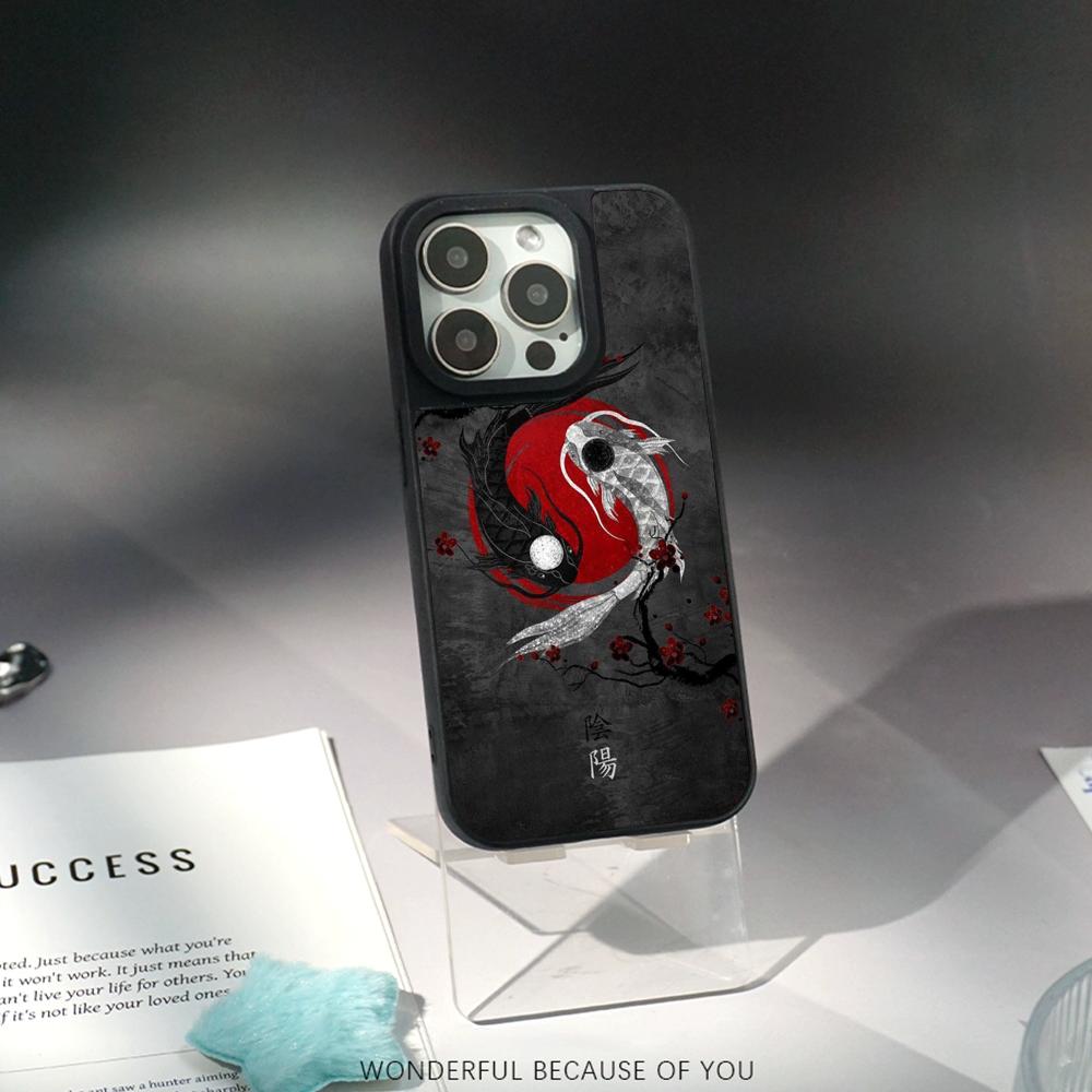 Japanese Art Text Fashion Love Design Phone Case for iPhone 17 16 E 15 14 13 12 Pro Max Sheepskin Silver-edged Protective Case