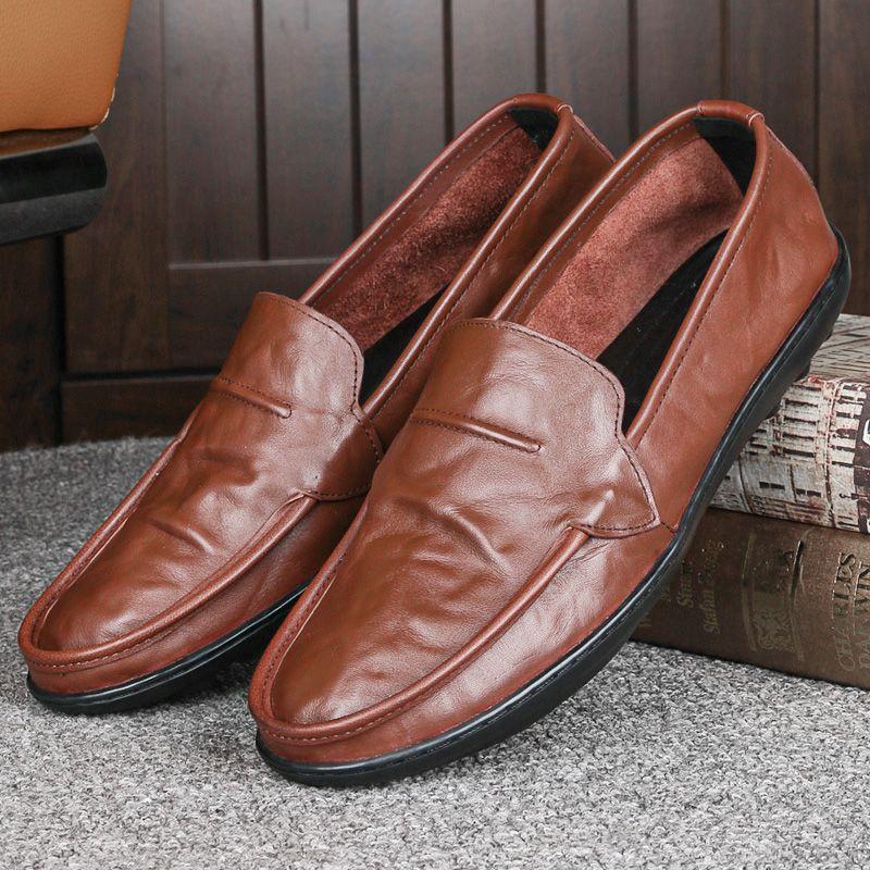 Leather Shoes Men's Autumn Breathable and Comfortable Doudou Shoes Soft Sole Soft Surface One Pedal Casual Shoes Men's Shoes Business Men's Leather S