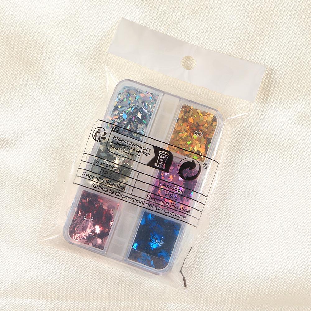 6 Grids Holographic Rhombus Nail Sequins Decoration DIY Nail Design Supplies, for Nail Art Supplies for Women and Girls Decoration Parts