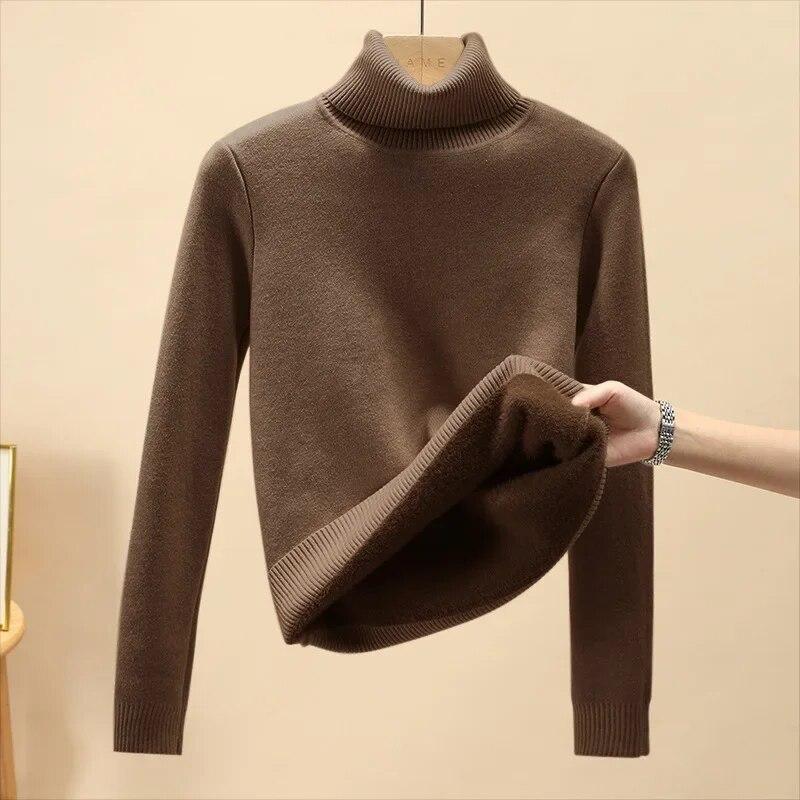 Office-lady Dolcevita Solido Maglione Donna Autunno Inverno Casual Pile Addensato Caldo Pullover Moda Loose Fit Soft Top 29760