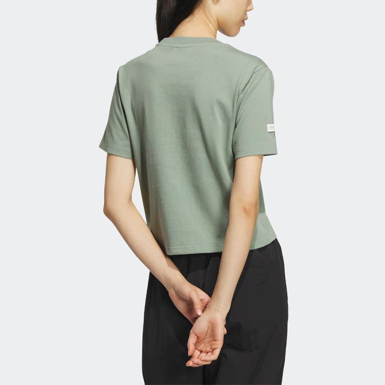 Adidas Originals Trefoil Cartoon Print Round Neck Sports Short Sleeve T-Shirt Women Tops Silver-Grey Green IK8612