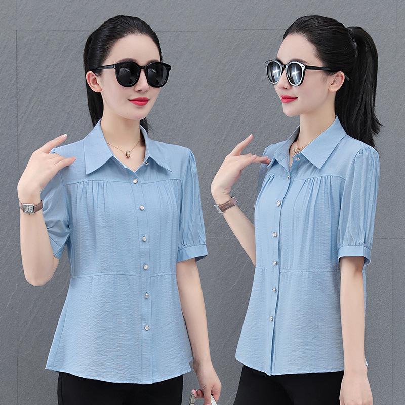 Cotton Linen Slimming Short Sleeve Women's Shirt - Summer 2026 Mother's Stylish Top