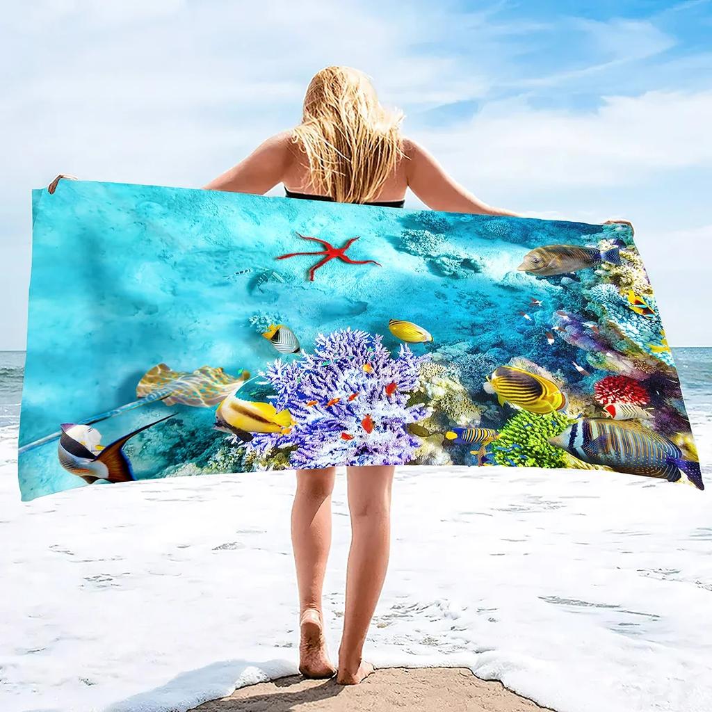 Sea World Beach Towel for Kids, Girl, Boys, Men, Women, Turtle Bath Print Pool Super Soft Plush