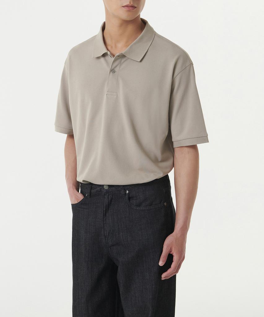 Musinsa Standard [Cooltandard] Relaxed Fit Pique Polo Shirt [Grayish Beige]
