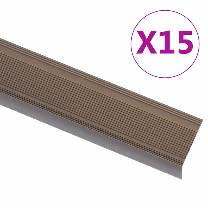 VidaXL Stair Nosing L-shape 15 Pcs Aluminium 100 Cm Brown, Stair Steps, Stair Edges, Stair Profiles, 146765