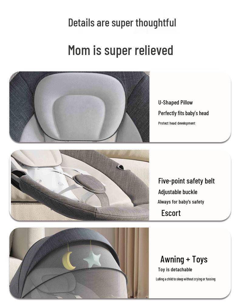 Electric Baby Rocking Chair with Music & Recliner - Newborn Sleep Aid Cradle