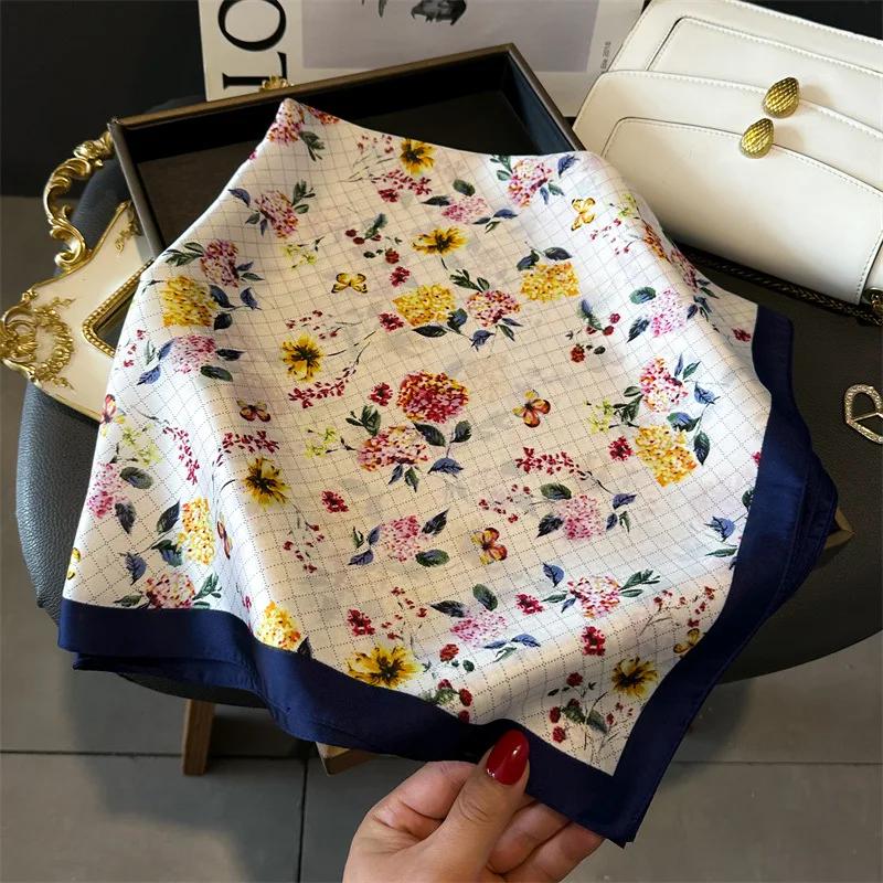 New Luxury Design Square Imitated Silk Scarf Women Soft Satin Hairband Neckerchief Office Hijab Headband Foulard Bag Ribbon Gift