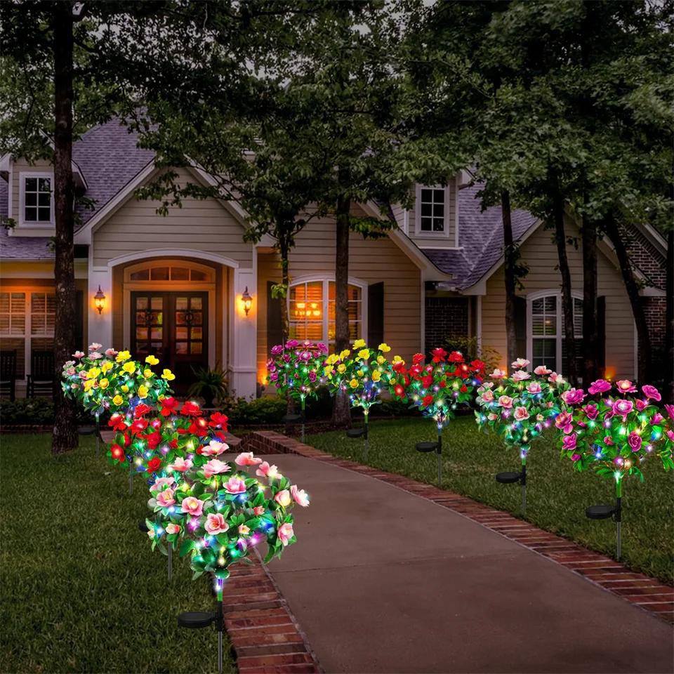 New LED Waterproof Solar Azalea Flowers Lights Outdoor Landscape Light for Lawn Patio Garden Path Decorative Lighting Lamp