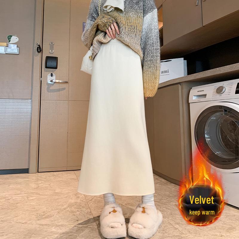 Women's High-Waisted Plus Velvet Slim-Fit Knit Midi Skirt (Petite, 2025).