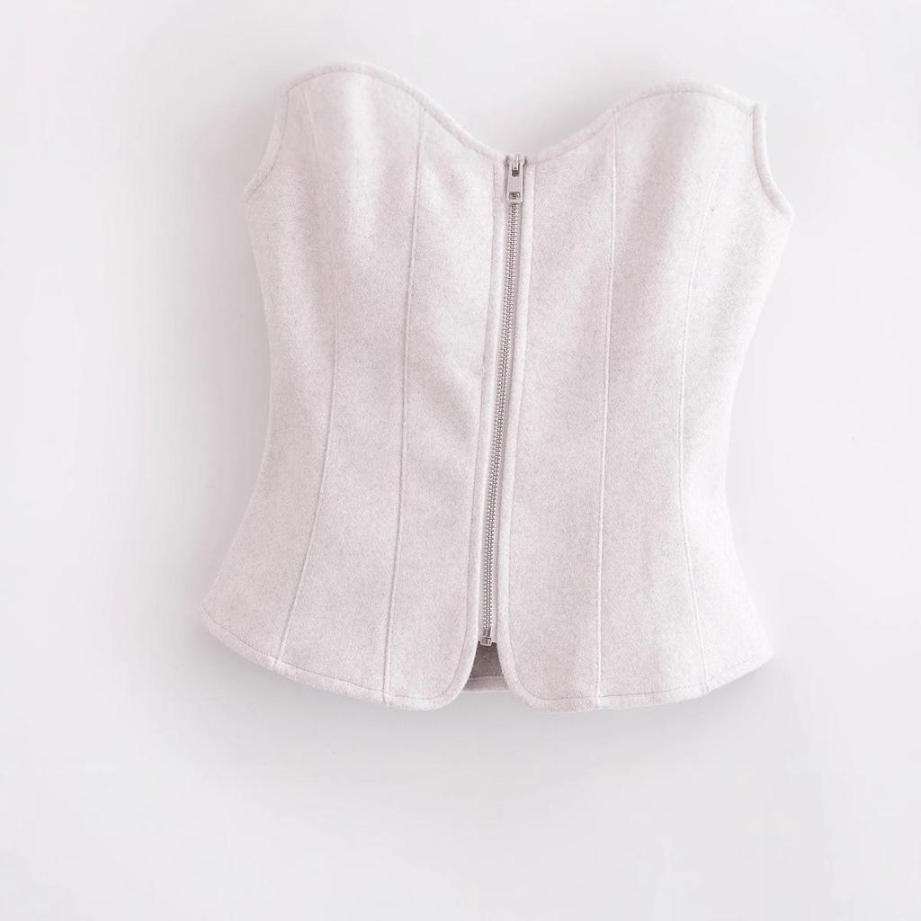 Spring 2025 Women's European & American Style Zipper Shoulder Strap Square Neck Slim-fit Top