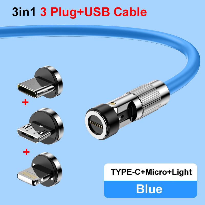 

3 в 1 USB 120 Вт 6 А магнитный кабель для быстрой зарядки данных, сверхтолстый мягкий шнур для зарядки телефона из ТПЭ, изготовленный из жидкого силикона 1.8m синий