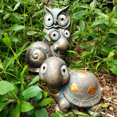 Solar Lamp Ornament Durable Synthetic Resin Turtle Owl Snail Sculpture Automatic Night Light