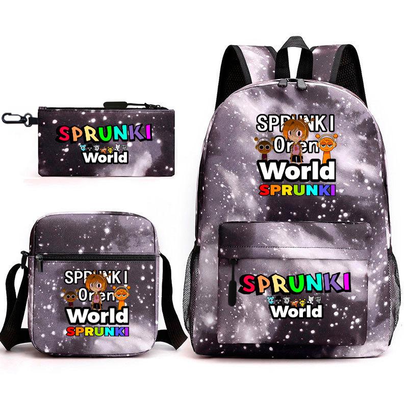 New rhythm box game merchandise primary school bag sprunki cartoon starry sky backpack 3-piece set D