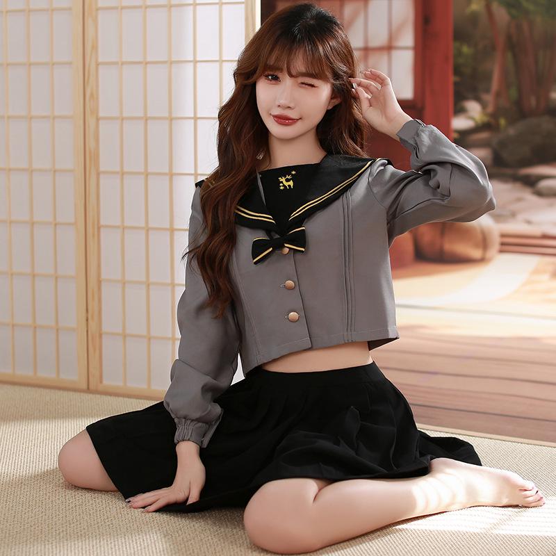 

Japanese Academy Style JK Sailor Suit: Long Sleeve Pleated Skirt Uniform Set for Junior & High School (jk9004) Large