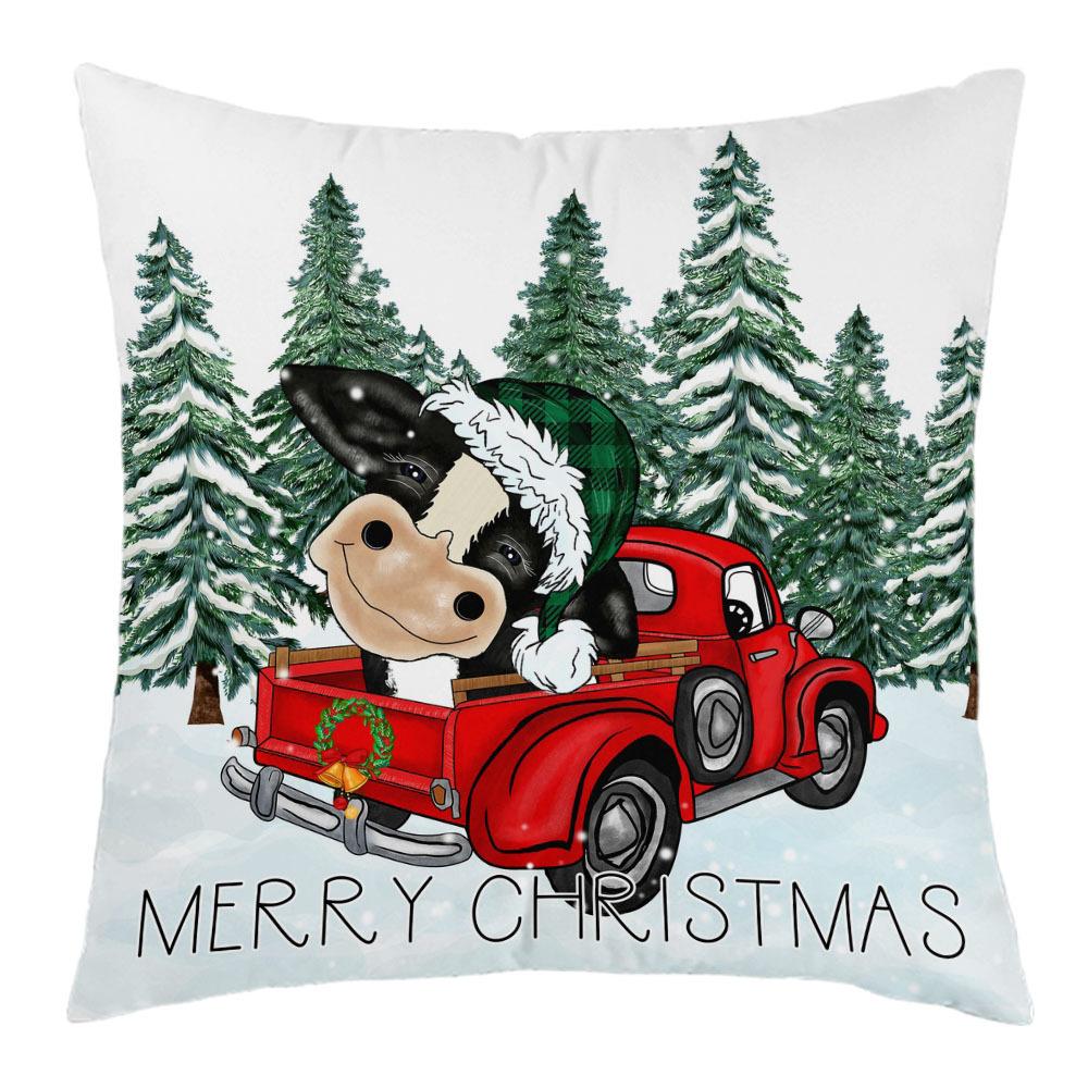 New Christmas Short Plush Pillow Cover Peach Skin Digital Printing Cushion Cover Christmas Snowman Pattern