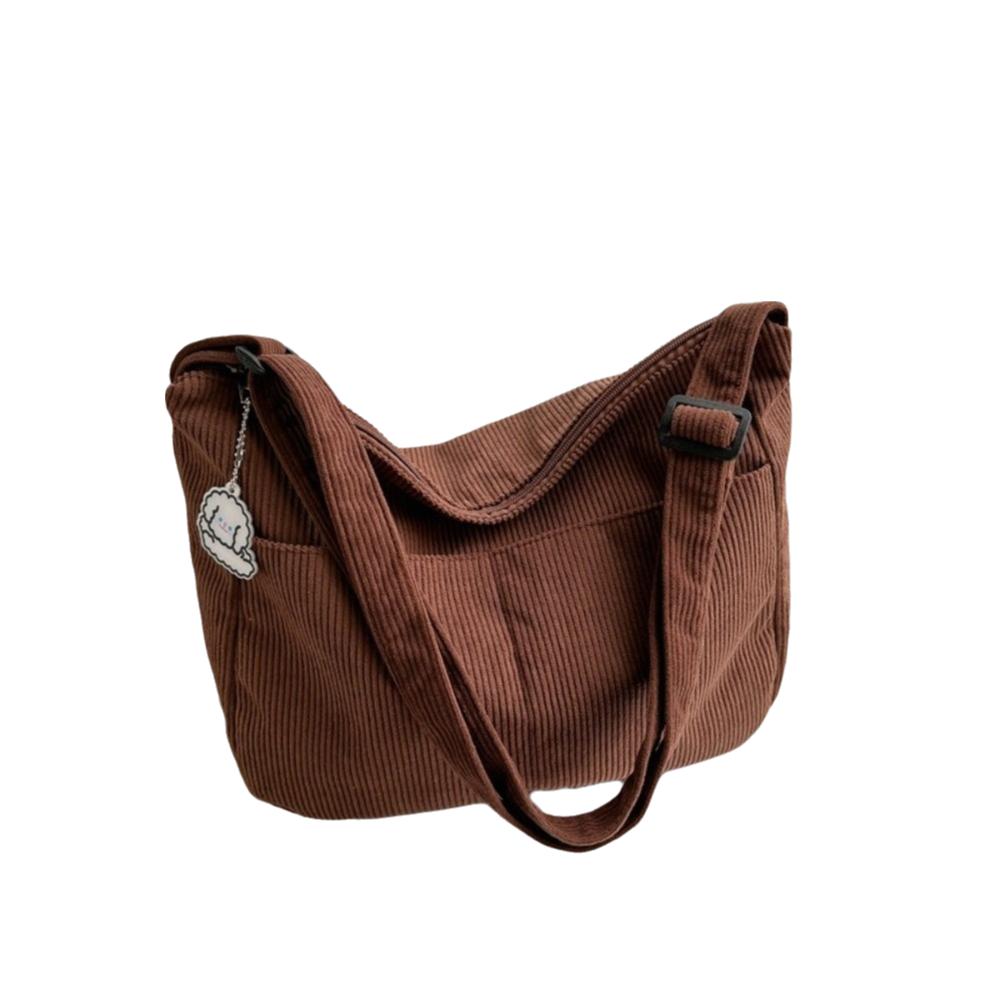 Korean Style Corduroy Shoulder Bag Solid Color Women Tote Bag Portable Crossbody Bag  Women