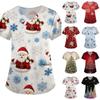 Women's Christmas Print Loose Fit V-Neck Short Sleeve Scrub Top with Pockets for Work