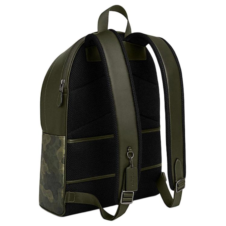 Coach West 32 Klassisches Logo Camouflage-Print Reißverschluss Kunstleder Rucksack Großer Herrenrucksack Tiefes Kleeblattgrün CW311-QBSB3