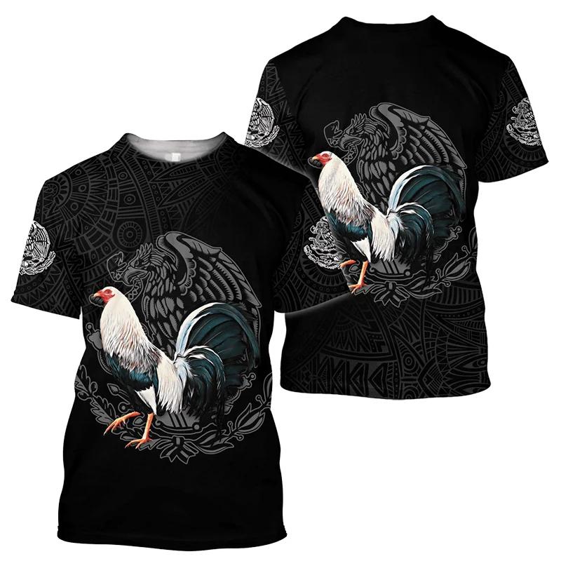 Men's 3D Digital Rooster Pattern Short Sleeve Crew Neck T-shirt, Tees For Men, Stylish And Cool Tops For Summer Street Wear And Outdoors Activities