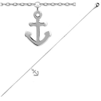 [Q8097] - Silberne Fußkette 'Marine Anchor' Silber (rhodiniert) - 25 cm 12x9 mm
