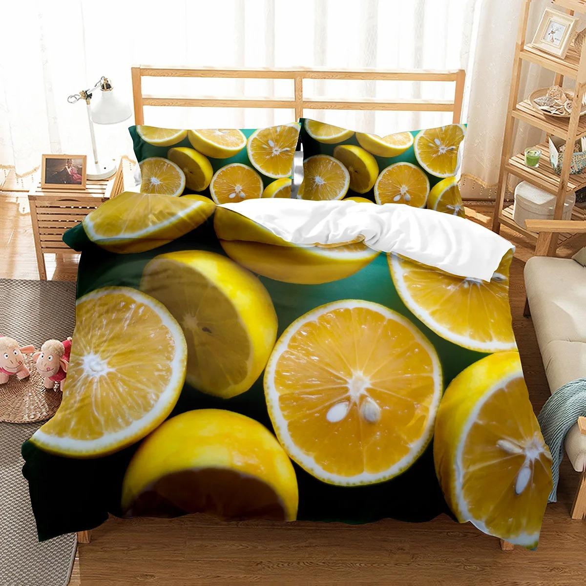

Комплект постельного белья Lemon с рисунком свежих фруктов, двуспальное односпальное одеяло размера King Size для детей, подростков и взрослых, комплект постельного белья, пододеяльник 70x133cm