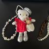 Long Leg Hello Kitty Plush Keychain Polka Dot Dress Bag Kitty Cat Doll Trendy Pendant Cute Bag Charm For Handbag Accessory Gifts
