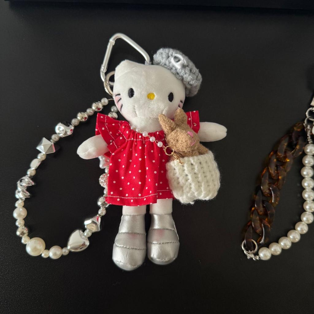 Long Leg Hello Kitty Plush Keychain Polka Dot Dress Bag Kitty Cat Doll Trendy Pendant Cute Bag Charm For Handbag Accessory Gifts