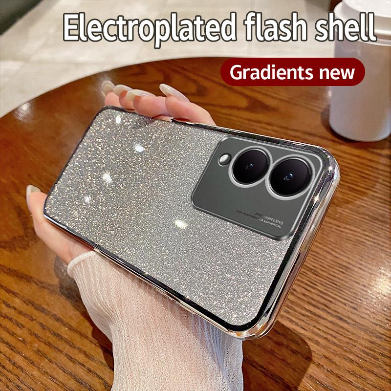 For Vivo Y17S 4G Case Vivo Y28 5G Phone Case Shiny Glitter Plating Silicone Camera Lens Soft Back Cover