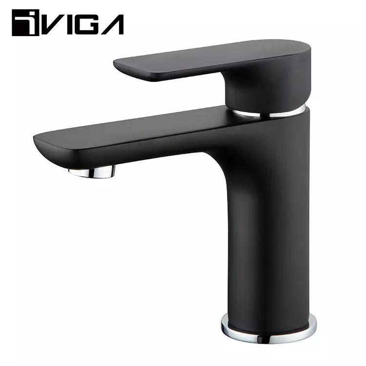Modern Single-Handle Hand Washing Faucet Single-Hole Basin Faucet with Brass Ceramic Valve Core (Black,Brass) чёрный