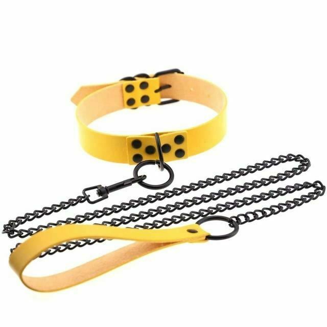 Rivet Slave Collar With Leash Pet Play Owned Submissive Collars & Leashes