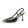 79903 [Schafsleder] quadratischer Kopf High Heels Damen 2025 Sommer neu Metall Taschenkopf Pfennigabsatz Ein-Wort-Sandalen