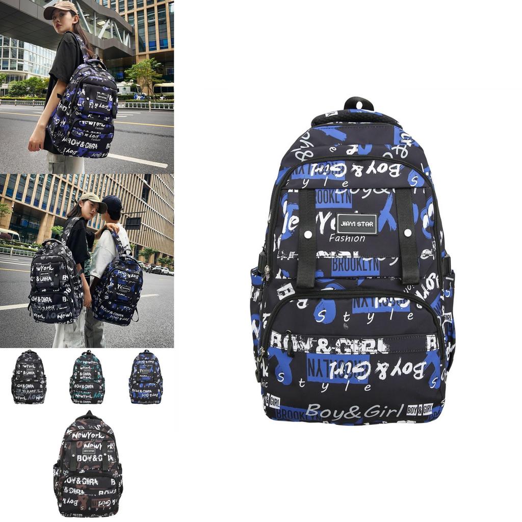 Nylon Large Capacity Casual Backpack With Trendy Letter Graffiti Style For Students