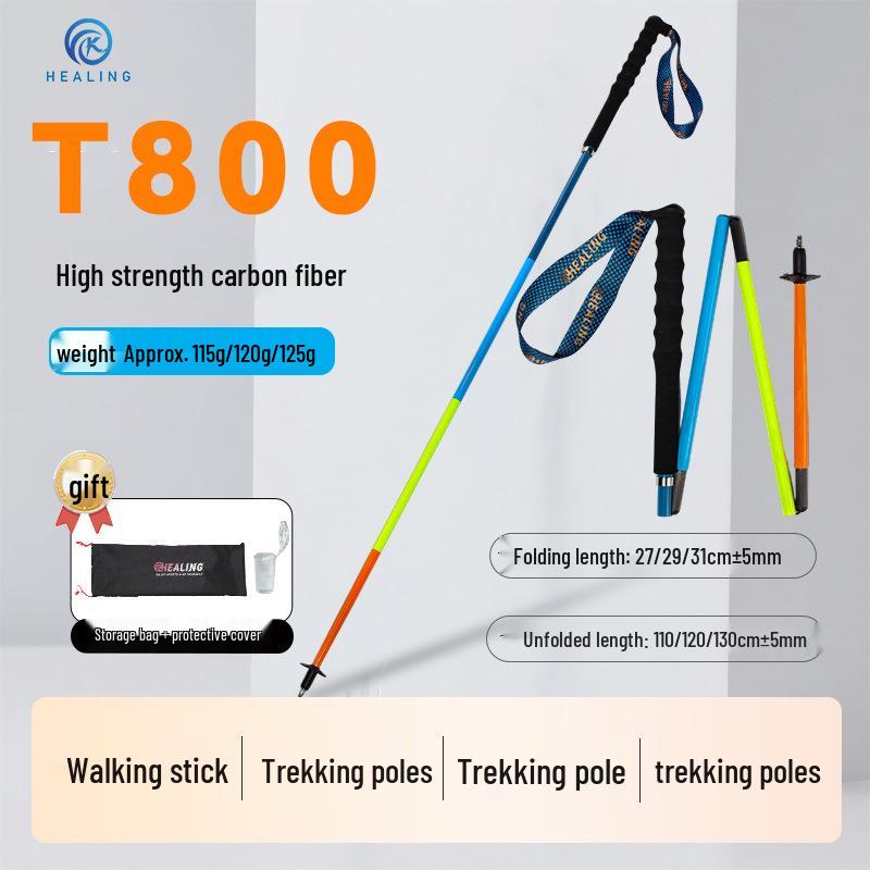 OKHEALING Unisex Carbon Fiber Folding Trekking Poles for Hiking, Trail Running, and Outdoor Activities. 130 cm