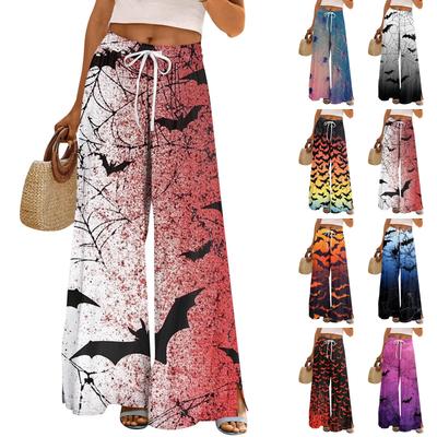 Women's Printed Wide Leg Pants With Pockets High Waist Drawstring Loose Casual Pants