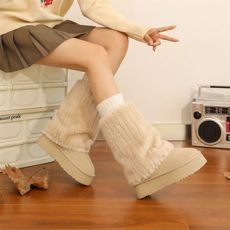 -Wide foot large size snow boots autumn and winter warm plush boots real soft leather platform cotton shoes short boots
