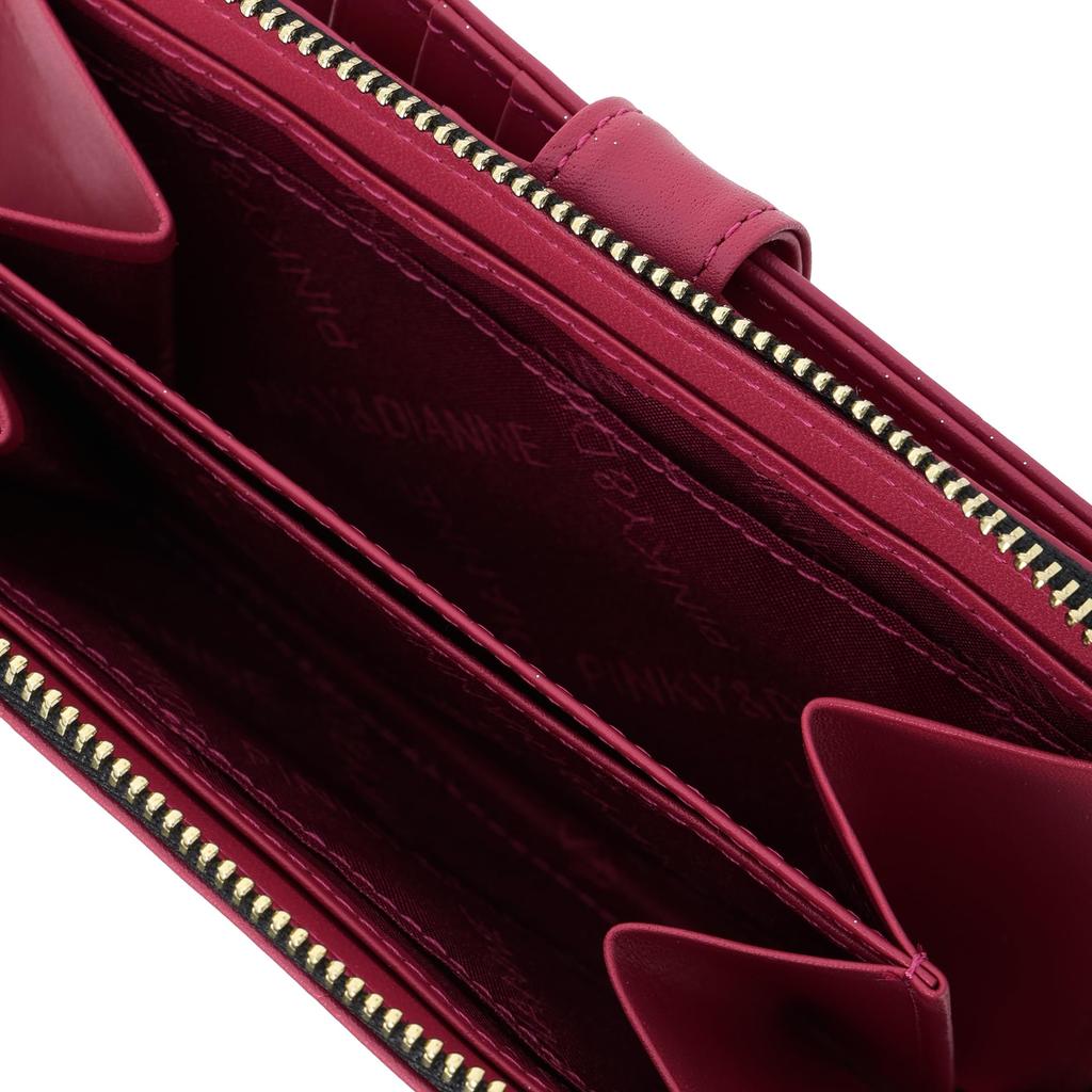 And Zipper Bifold Wallet Soft Smooth Cowhide Logo Embossed with Charm Card Storage Compact PDLWDFS3 Fuchsia Pink [Pinky Diane] L-shaped [Canelé]