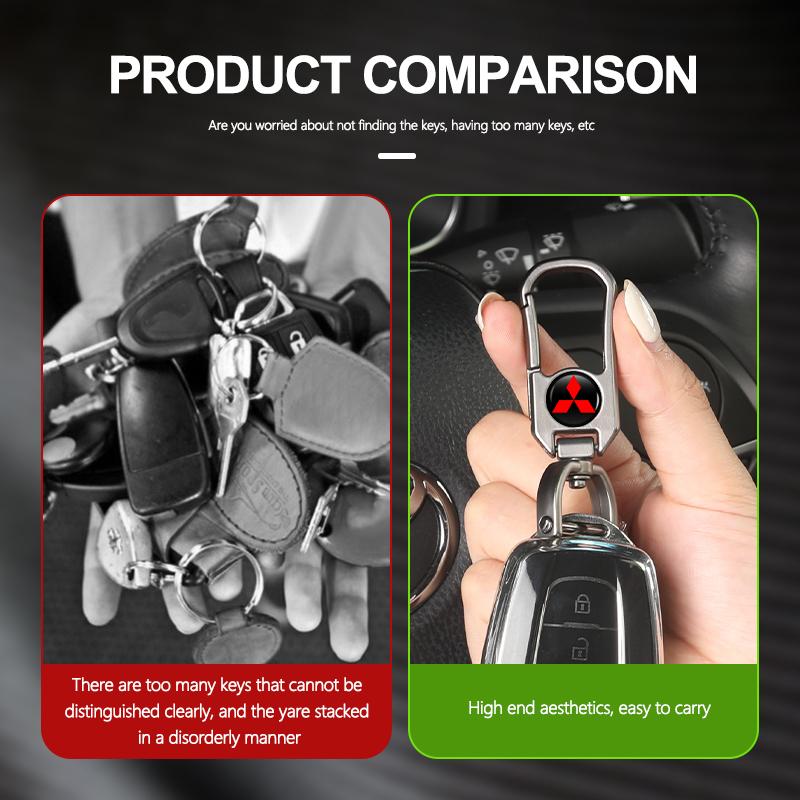 xkhr10 For Mitsubishi Aluminum Alloy Car Styling Keychain Emblems Keyring Key Decoration Ring Outlander Lancer L200 ASX Pajero Grandis