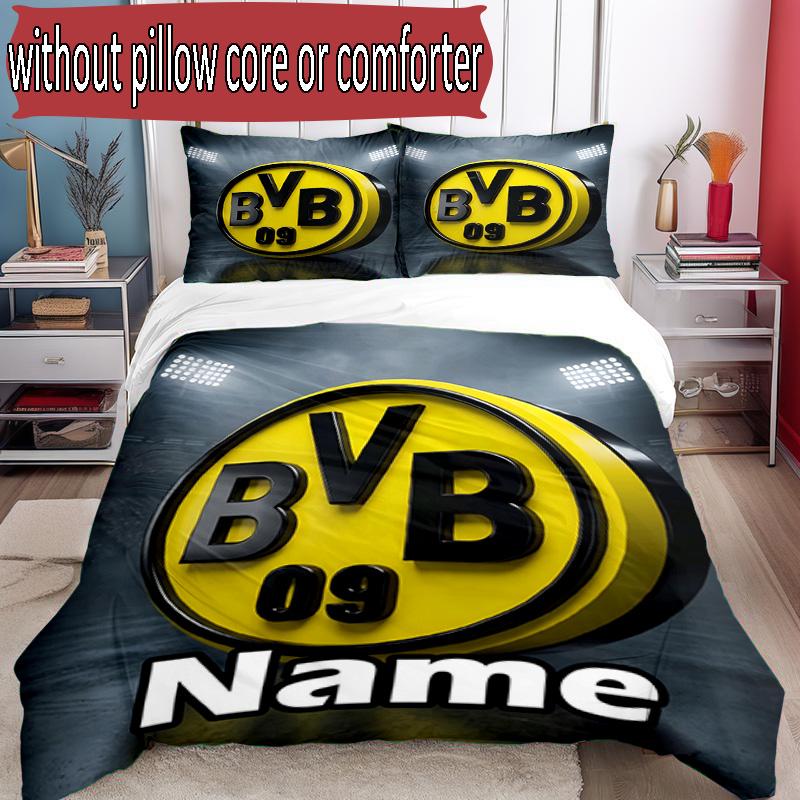 Juego de funda nórdica de 3 piezas (1 funda de edredón + 2 fundas de almohada, sin núcleo), Juego de Ropa de Cama con Patrón de Borussia Dortmund y Nombre Personalizado, Regalo de Decoración para Dormitorio del Hogar
