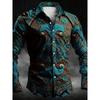 Men's Vintage Pattern Shirt, Unique 3D Print Long Sleeve Casual Shirt