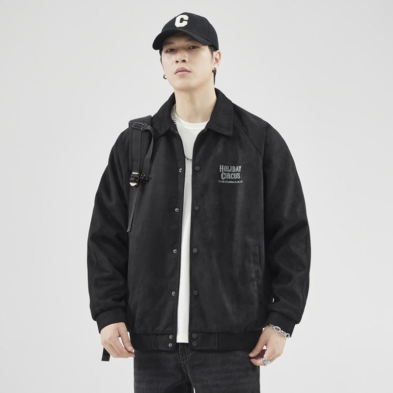 Серо-зеленая бейсбольная майка из оленьей кожи с бархатными лацканами — фото 4