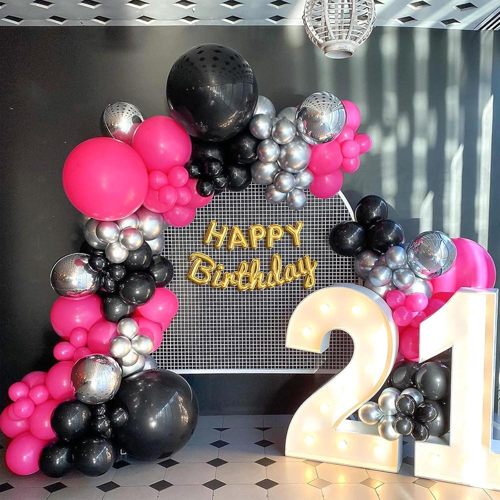 Hot Pink Balloons Garland Kit Black Rose Pink Balloon Arch Bridal Shower Gender Reveal Wedding Anniversary Birthday Party Globos
