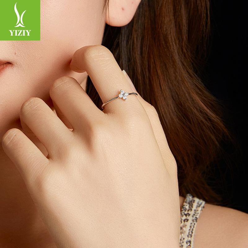 Lucky Clover Mozzarella Diamond Ring Wedding Ring, Exquisite Versatile S925 Sterling Silver Ring Jewelry