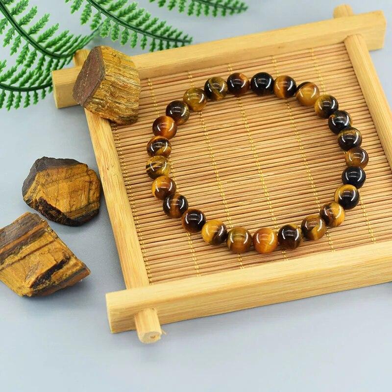 Bracciale Occhio di Tigre Naturale 5A Uomo e Donna Ciondolo Gioielli in Pietra Naturale Guarigione Buddha Cordino Elastico Coppia Bracciale con Perline di Cristallo