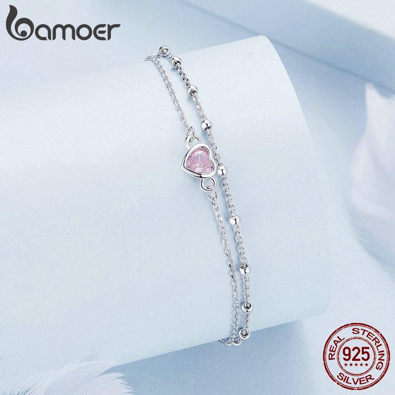 Bracciale Donna Doppio Cuore In Argento 925 Con Zirconi | Doppio Strato, Regolabile 17+3 Cm | Gioiello Romantico Per San Valentino