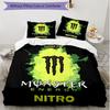 3pcs Duvet Cover Set (1*Duvet Cover + 2*Pillowcase, Without Core), Monster Energy Print Soft All‑Season Bedding Set, Home Bedroom Decor Gift