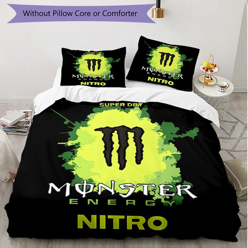 3pcs Duvet Cover Set (1*Duvet Cover + 2*Pillowcase, Without Core), Monster Energy Print Soft All‑Season Bedding Set, Home Bedroom Decor Gift