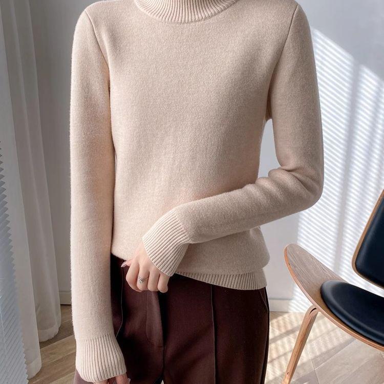 Autumn and Winter Velvet Knitted Sweater Pullover High Neck Knitted Sweater for Women