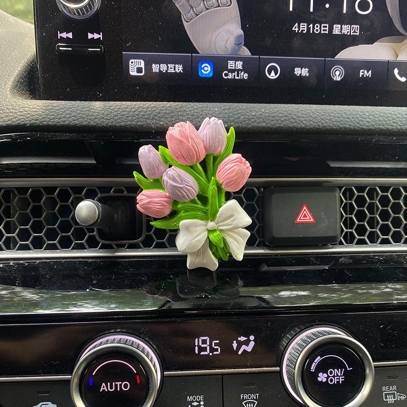 Creative Hydrangea Tulip Car Air Freshener Car Perfume Clip Peach Blossom Aroma Diffuser Car Air Outlet Fragrance Decoration
